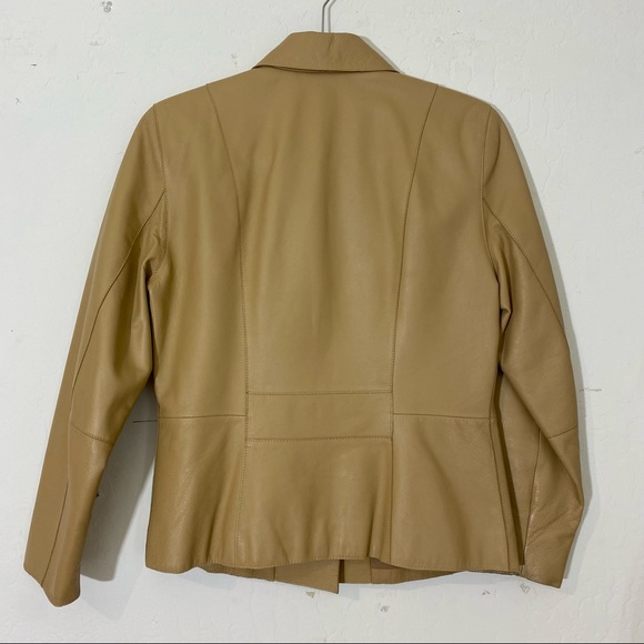 Caslon Leather Jacket Blazer size small camel color button front Soft Leather - Picture 2 of 12